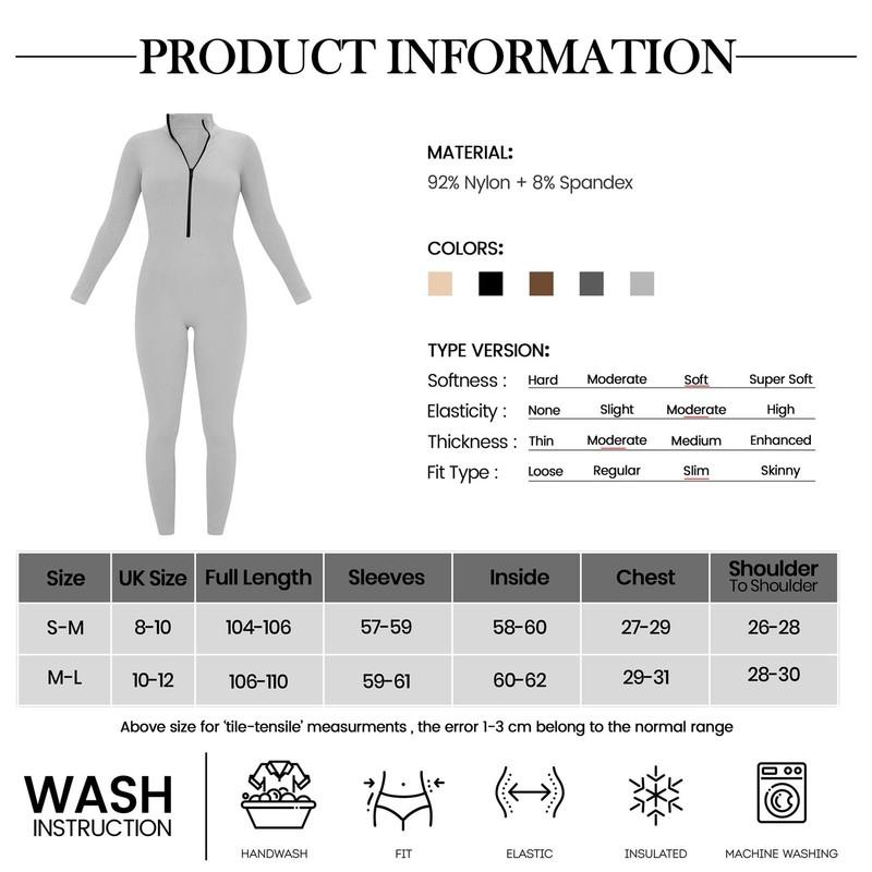 Women's Long Sleeve Ribbed Zip Up Seamless Stretch Jumpsuit Yoga Sports Bodysuit