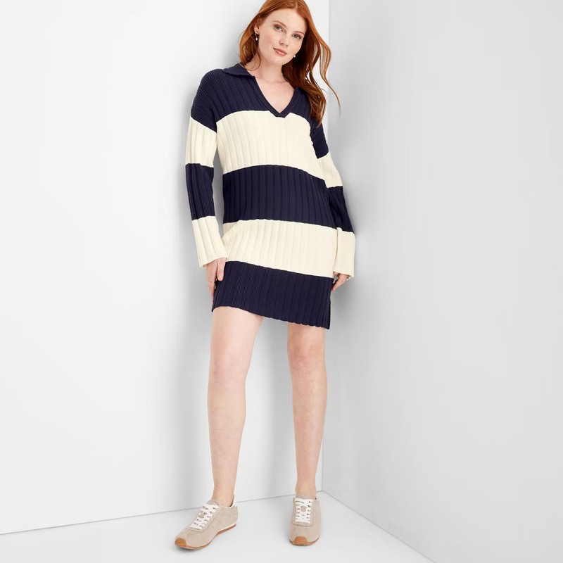 Women's Long Sleeve Rugby Mini Sweater Dress - Future Collective