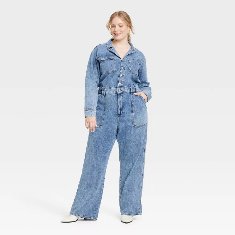 Women's Long Sleeve Utility Baggy Denim Jumpsuit - Universal Thread