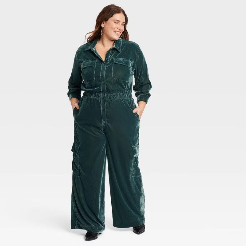 Women's Long Sleeve Velvet Cargo Jumpsuit - Universal Thread