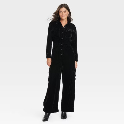 Women's Long Sleeve Velvet Cargo Jumpsuit - Universal Thread
