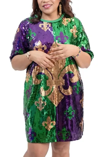 Women's Mardi Gras Fleur De Lis Sequin Party Dress