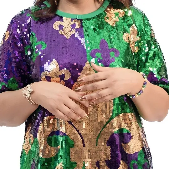 Women's Mardi Gras Fleur De Lis Sequin Party Dress