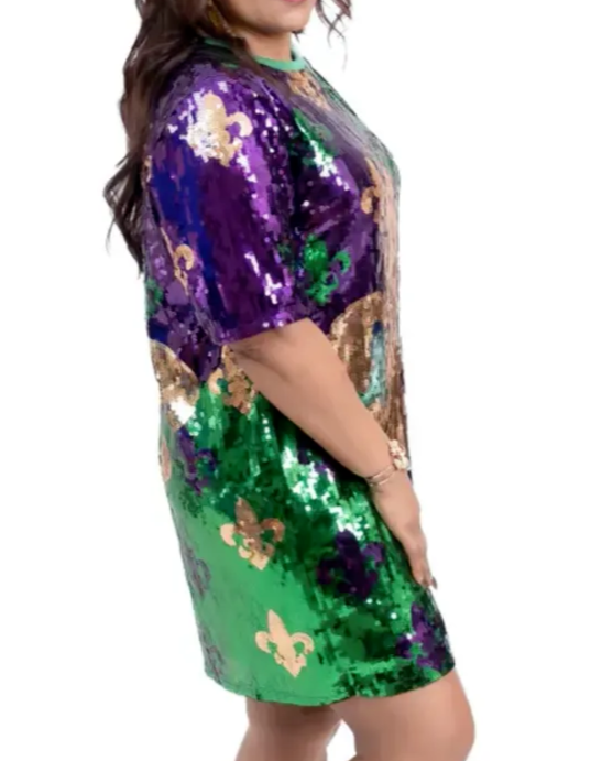 Women's Mardi Gras Fleur De Lis Sequin Party Dress