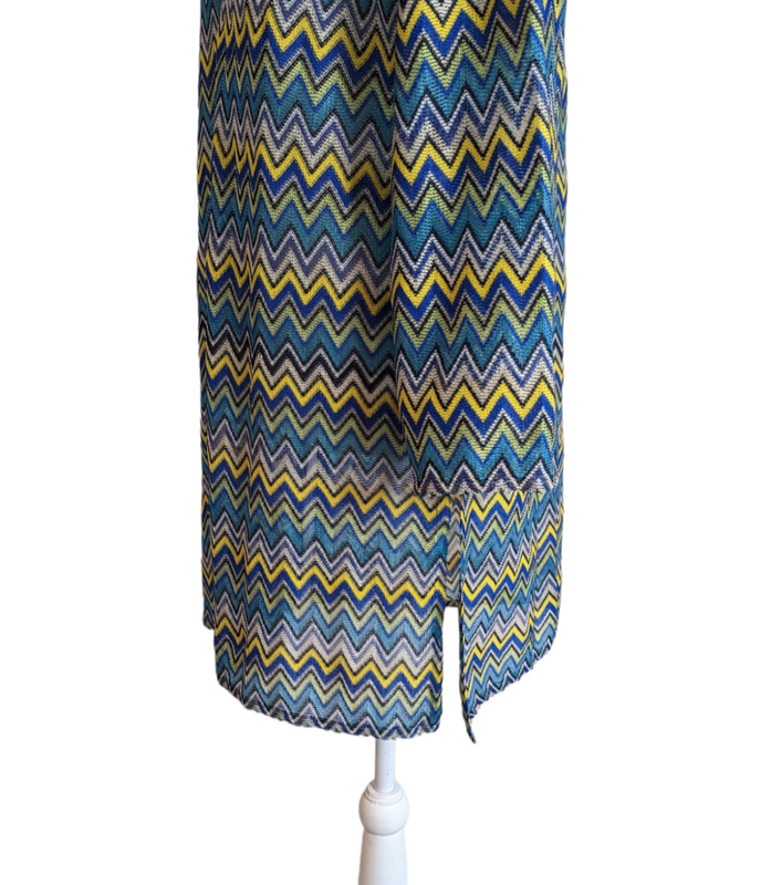 Women's Mesh Chevron Pattern Blue Yellow Beach Swimsuit Cover-up SZ M