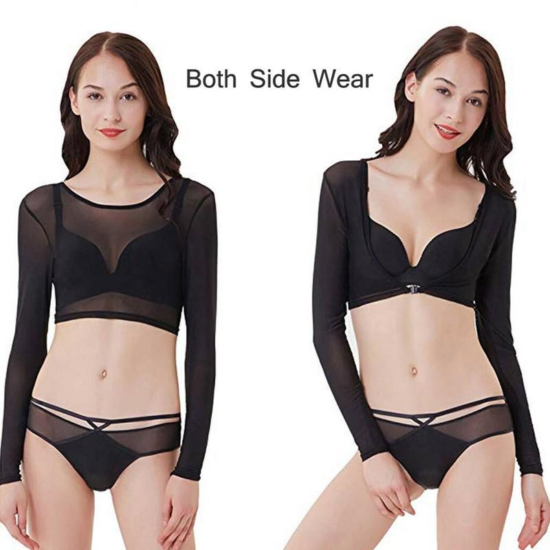 Women's Mesh See Through Crop Tops Sheer Seamless Arm Shaper Shirt Blouse Shrugs