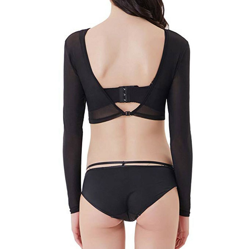Women's Mesh See Through Crop Tops Sheer Seamless Arm Shaper Shirt Blouse Shrugs