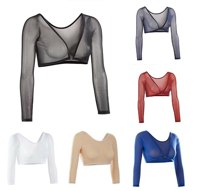 Women's Mesh See Through Crop Tops Sheer Seamless Arm Shaper Shirt Blouse Shrugs