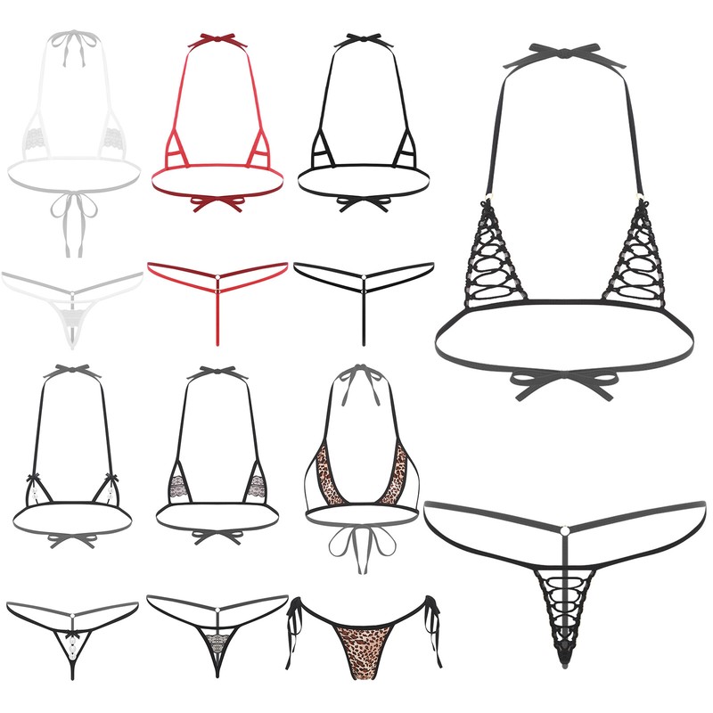 Women's Micro Bikini Lingerie Set 2 Pieces Halter Bra & T - Back Thong Nightwear