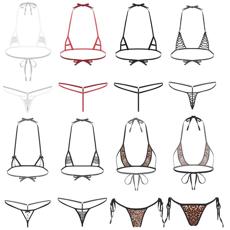 Women's Micro Bikini Lingerie Set 2 Pieces Halter Bra & T - Back Thong Nightwear