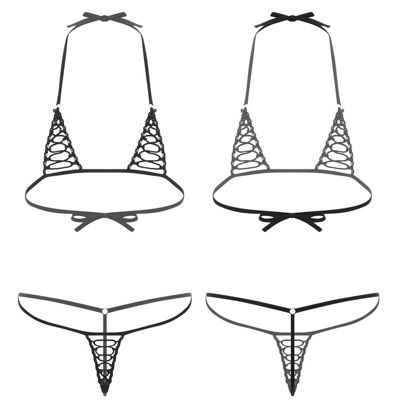 Women's Micro Bikini Lingerie Set 2 Pieces Halter Bra & T - Back Thong Nightwear