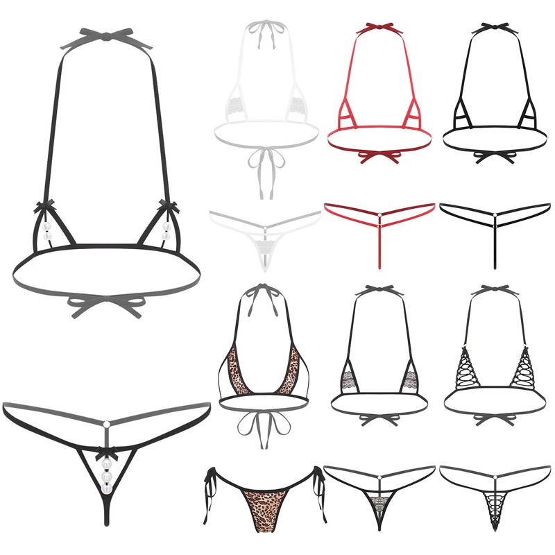 Women's Micro Bikini Lingerie Set 2 Pieces Halter Bra & T - back Thong Nightwear