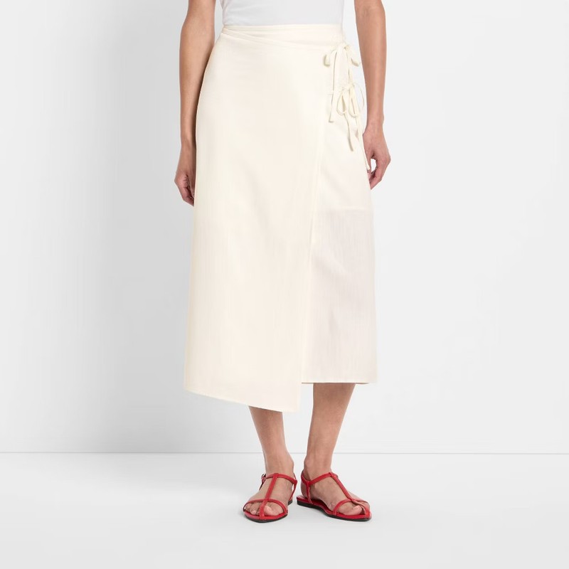 Women's Mid-Rise Linen Midi Wrap Skirt - Future Collective