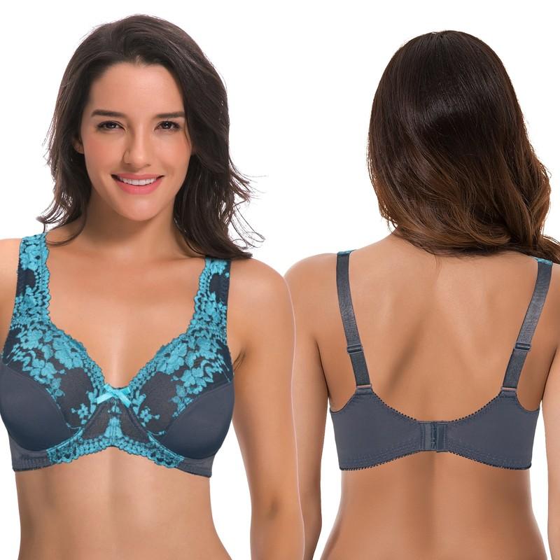 Women's Minimizer Unlined Underwire Bra With Lace Embroidery-2 Pack