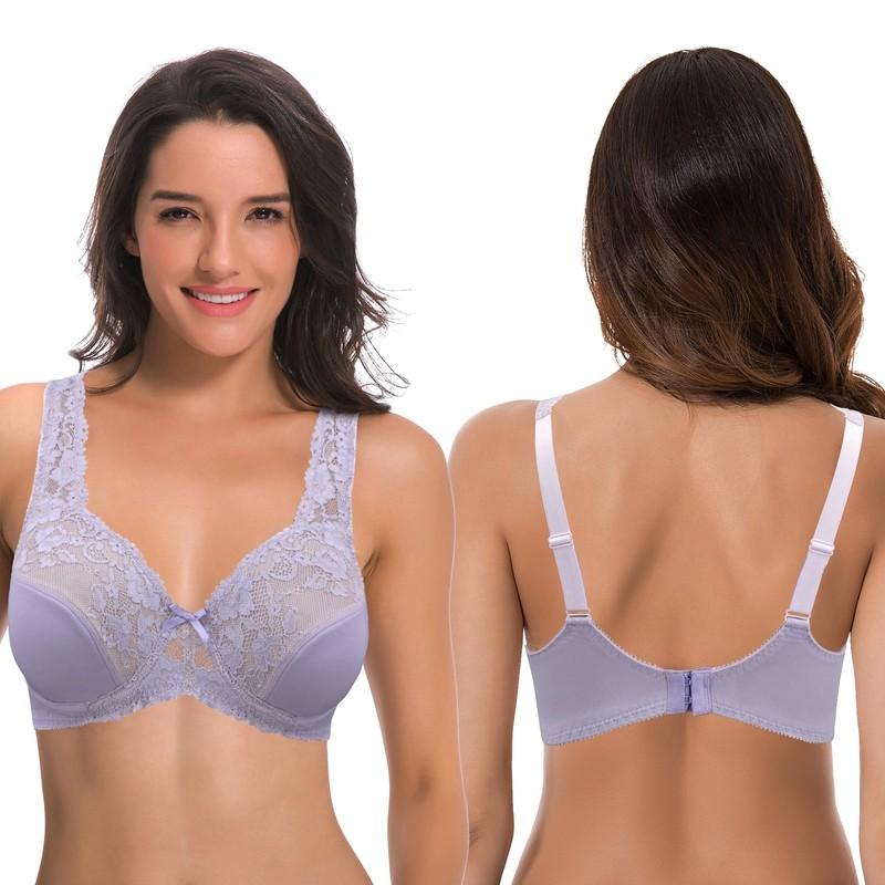 Women's Minimizer Unlined Underwire Bra With Lace Embroidery-2 Pack