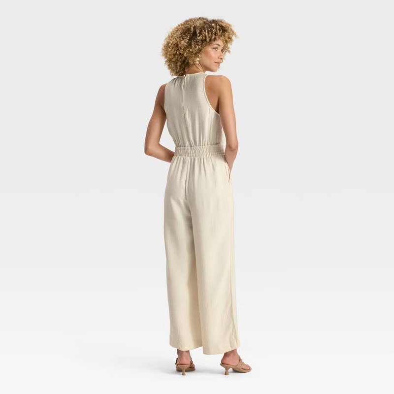 Women's Modern Gauze Jumpsuit - A New Day Cream M