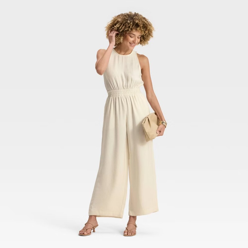 Women's Modern Gauze Jumpsuit - A New Day Cream M