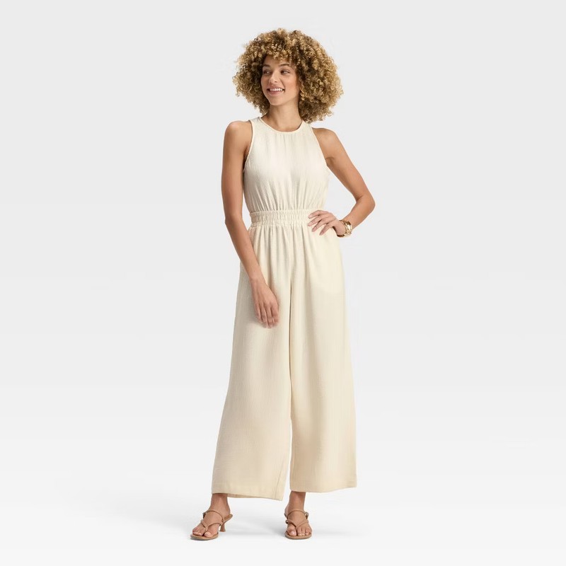 Women's Modern Gauze Jumpsuit - A New Day Cream M