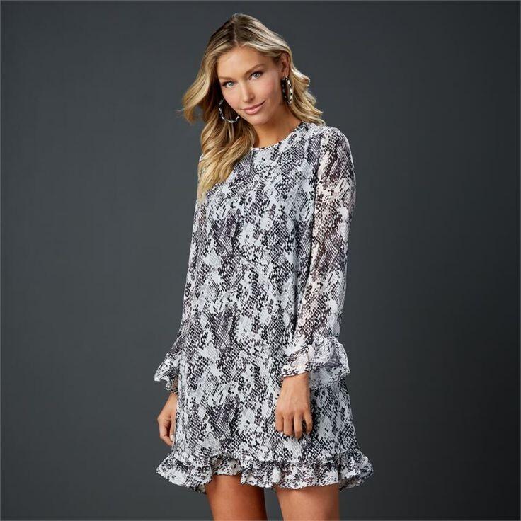 Women’s Mud Pie Romy Ruffle Sleeve Dress Size Small Snakeskin Print NWTs