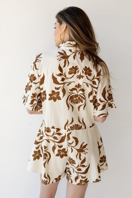 Women’s Neutral Ground Floral Shirt Romper Women Size Medium