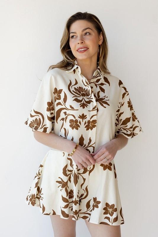 Women’s Neutral Ground Floral Shirt Romper Women Size Medium