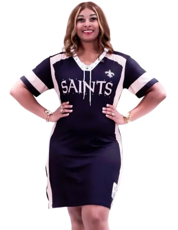 Women's New Orleans Saints Black "Golden Strips" Lace-Up Jersey Sport Dress