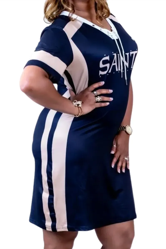 Women's New Orleans Saints Black "Golden Strips" Lace-Up Jersey Sport Dress