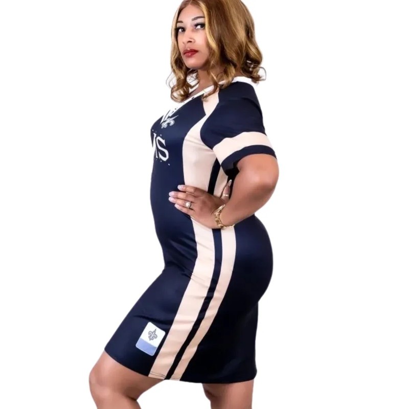 Women's New Orleans Saints Black "Golden Strips" Lace-Up Jersey Sport Dress