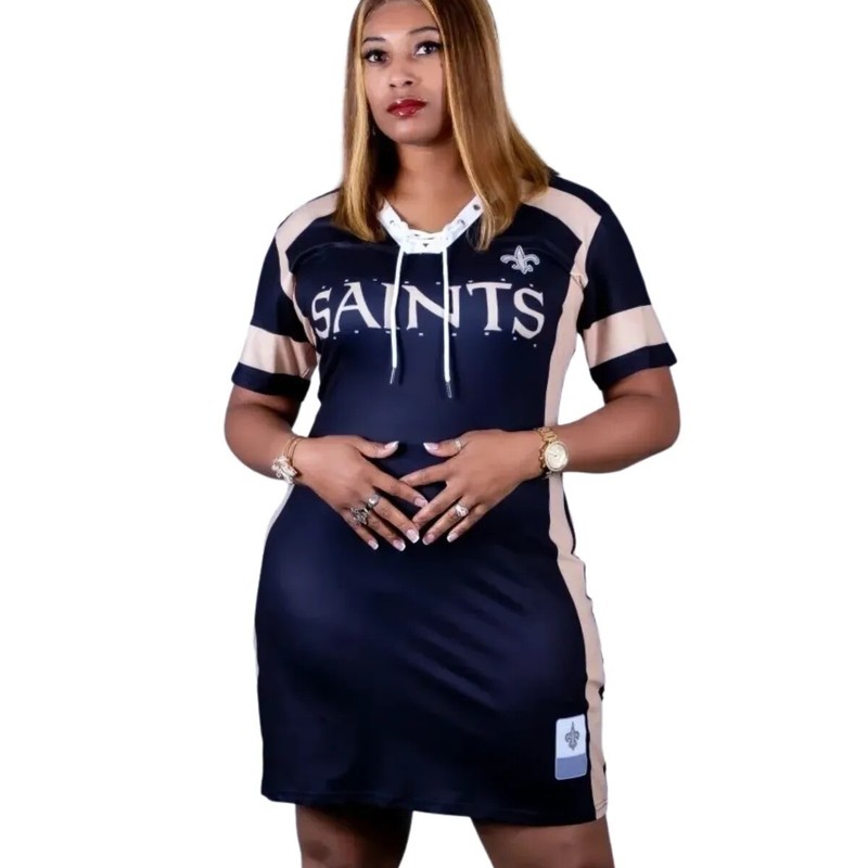 Women's New Orleans Saints Black "Golden Strips" Lace-Up Jersey Sport Dress