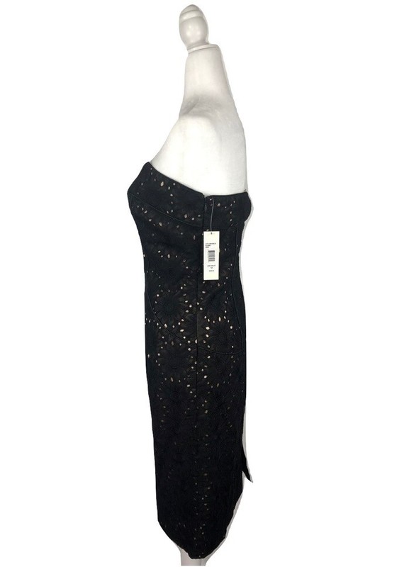 Women's NWT Badgley Mischka Black Floral Eyelet Strapless Dress Size 12