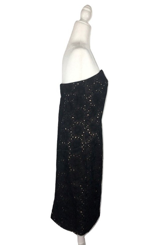 Women's NWT Badgley Mischka Black Floral Eyelet Strapless Dress Size 12