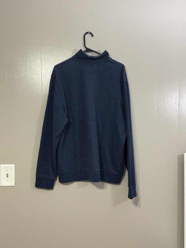 Women's Old Navy Quarter Zip Blue Fleece Gray Letters Long Sleeve Size XL C68