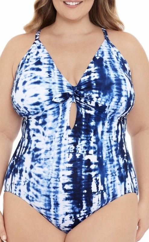 WOMEN'S ONE PIECE BLUE TIE DYE SWIMSUIT By Time And Tru A6