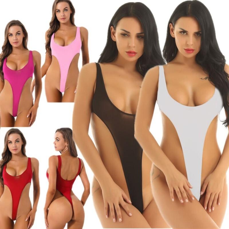 Women's One Piece Bodysuit Swimsuit High Cut Thong Jumpsuit Backless Leotard