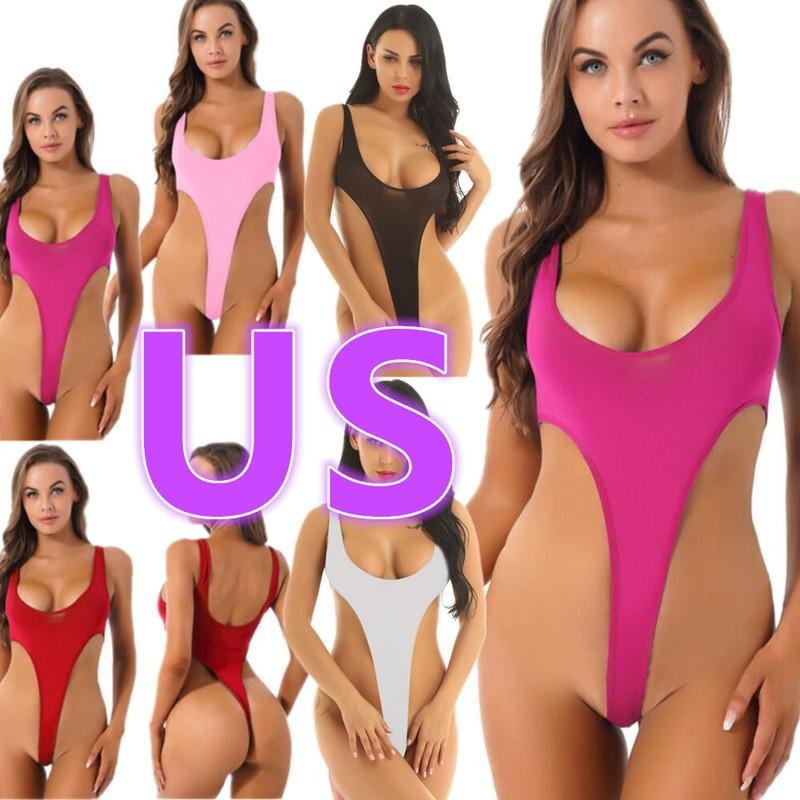 Women's One Piece Bodysuit Swimsuit High Cut Thong Jumpsuit Backless Leotard