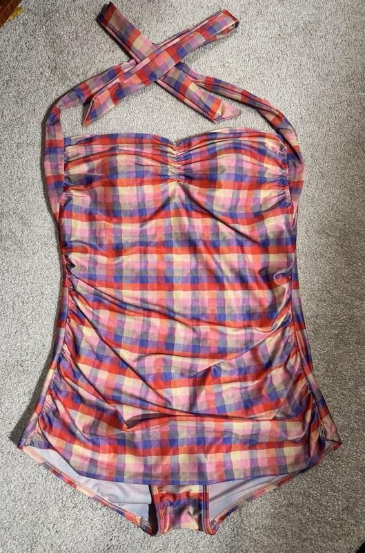 Women’s One Piece Cute Madras Style Bathing Suit Sz 16W