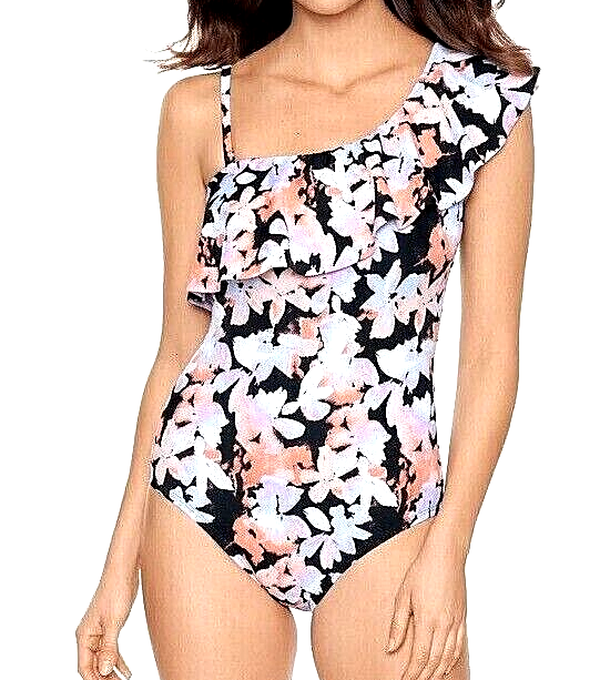Women's One Piece Ruffled Floral Swimsuit by Time and Tru A4