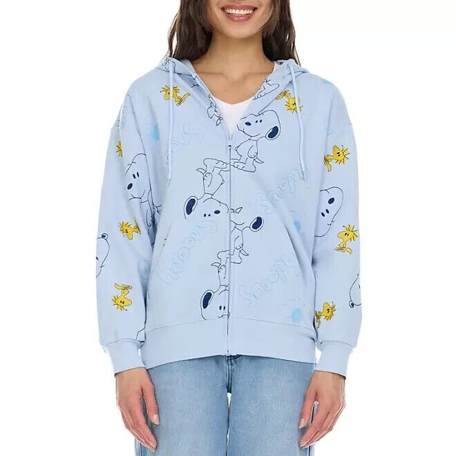 Women's Peanuts The Snoopy Zip Hoodie Embroidered Jacket Upick Sizes New Blue
