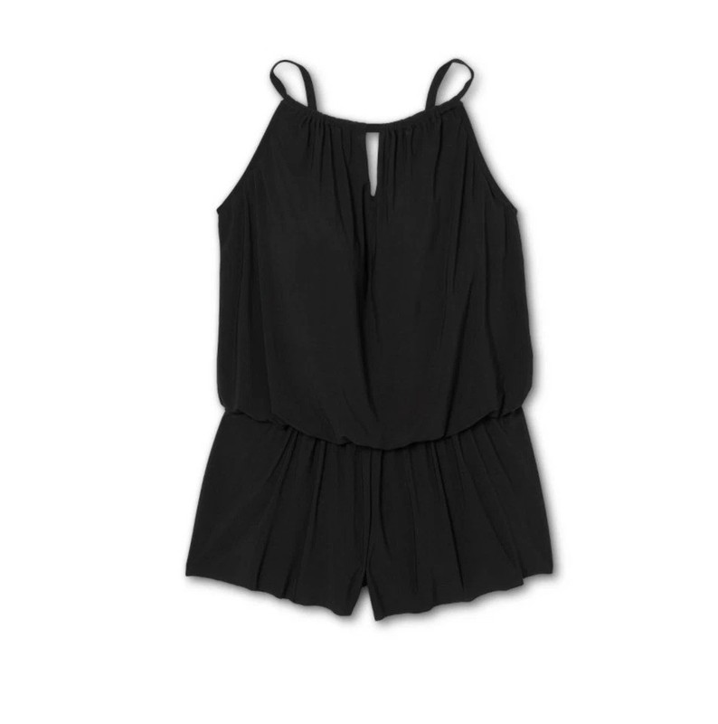 Women's Plus Size High Neck Swim Romper With Pockets - Aqua Green Black 24W