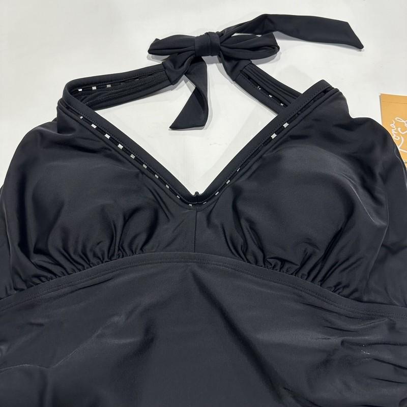 Women's Plus Size Trim Inset Halter Swim Dress - Kona Sol - Black - 16W