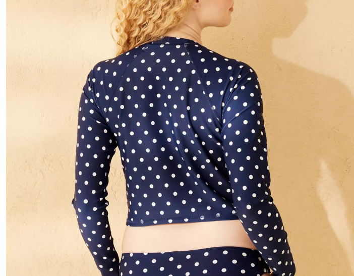 Women's Polka Dot Long Sleeve Rash Guard - Shade & Shore Navy Blue L: UPF 50+ Ny