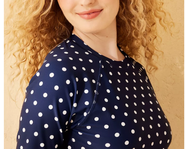 Women's Polka Dot Long Sleeve Rash Guard - Shade & Shore Navy Blue L: UPF 50+ Ny