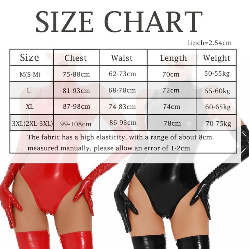 Women's PU Leather Bodysuits Back Zipper High Cut Jumpsuit Latex Leotard Catsuit