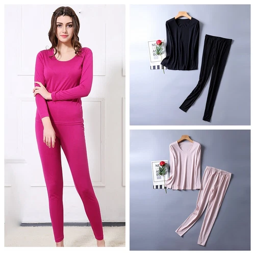 Women's Pure Silk Thermal Underwear Set Long John Base Top And Bottom Set