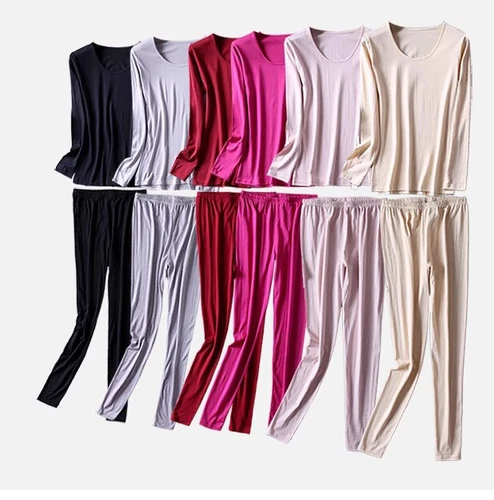 Women's Pure Silk Thermal Underwear Set Long John Base Top And Bottom Set