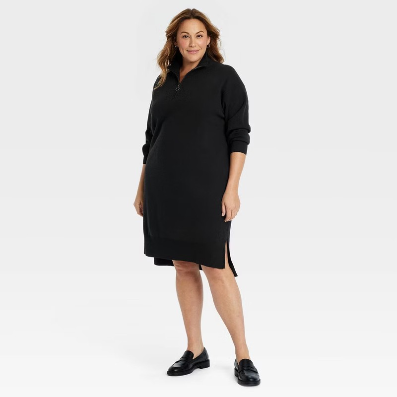 Women's Quarter Zip Long Sleeve Mini Sweater Dress - Ava & Viv