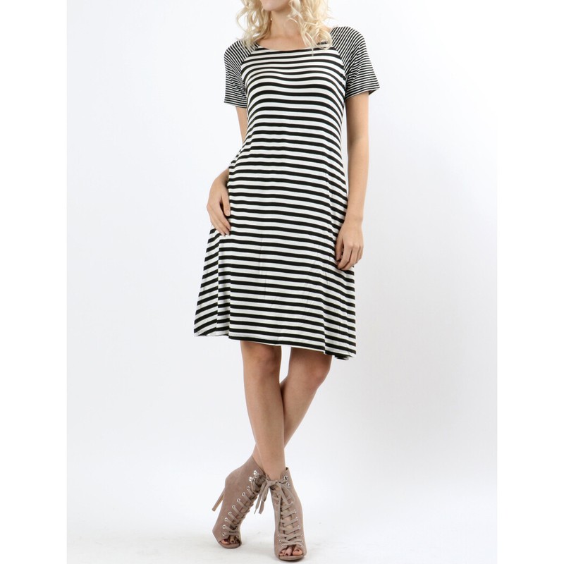 Women's Raglan Short Sleeve Striped T-Shirt Dress Zenana