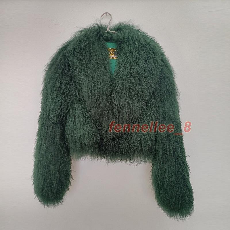 Women's Real Mongolian Lamb Sheep Short Coat Curly Fur Lapel Jacket Warm Outwear