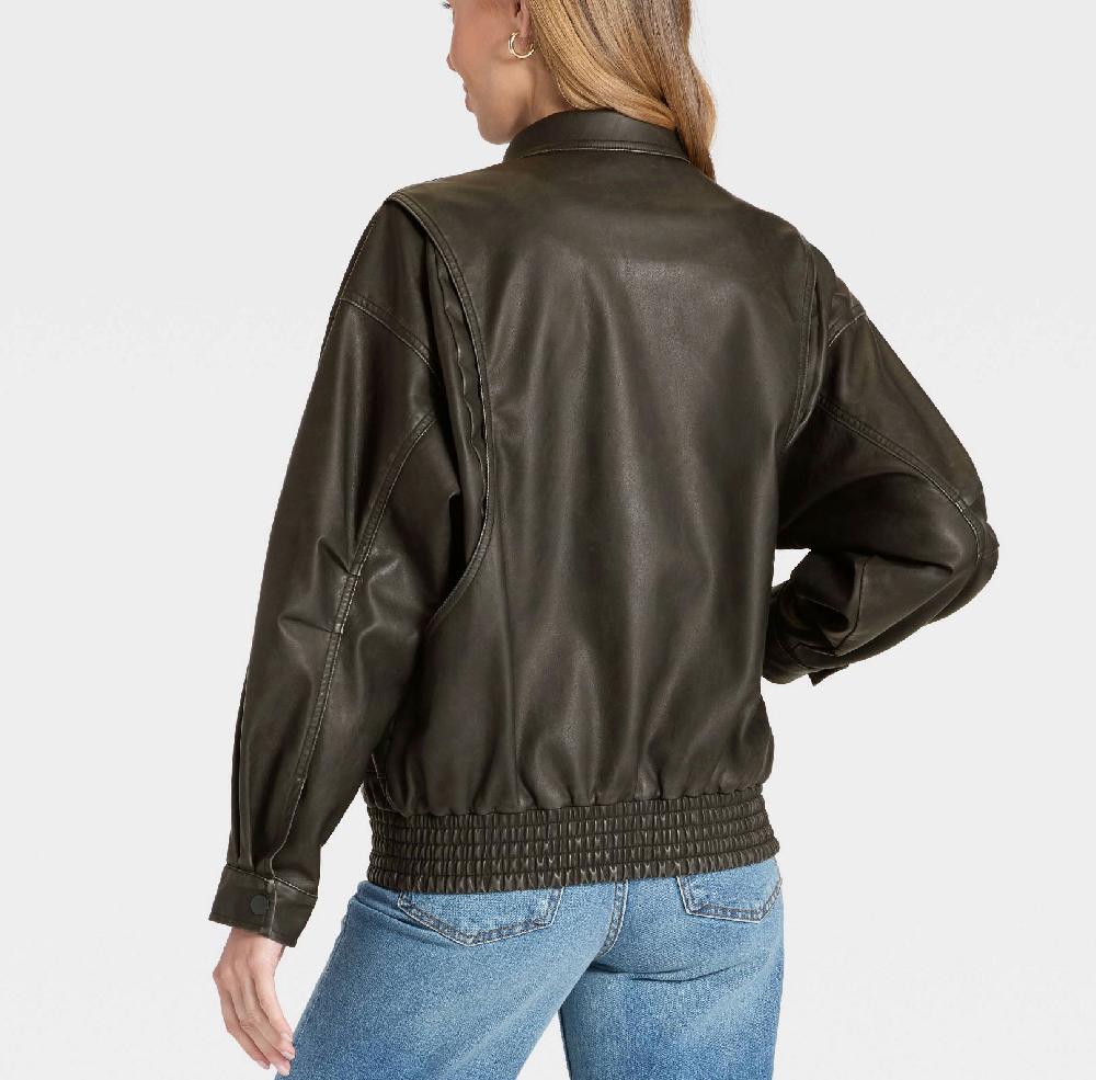 Women's Relaxed Faux Leather Bomber Jacket - Universal Thread