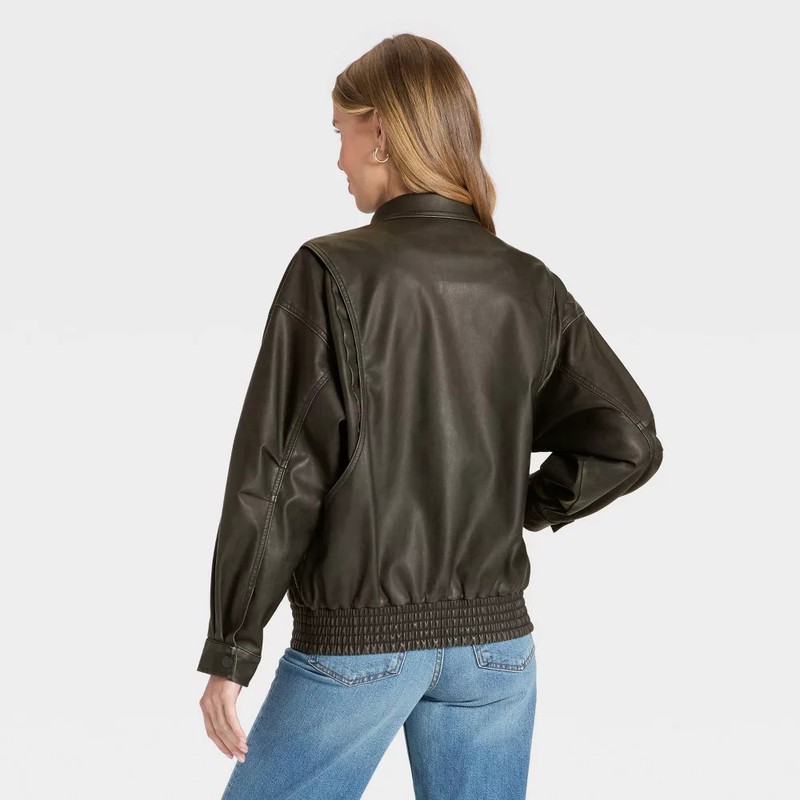 Women's Relaxed Faux Leather Bomber Jacket - Universal Thread Black S